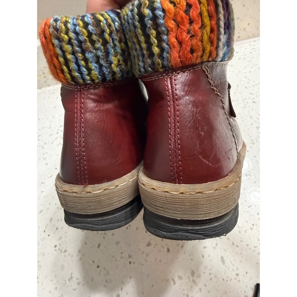Rieker Ankle Boots Burgundy Leather Knit Collar Shearling Boho Western  Sz 40/9
